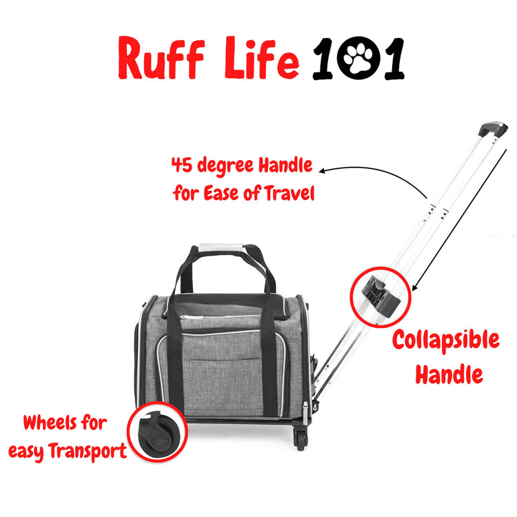 RUFF LIFE 101 Airline Approved Expandable Premium Pet Carrier on Wheels- Two Sided Rolling Carrier- Designed for Dogs & Cats- Extra Spacious Soft Lined Carrier! (Black) (RL-PET-CARRIER-WHEELS)