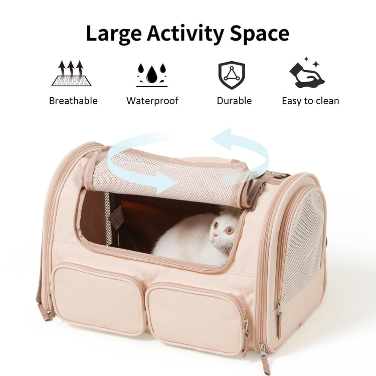 FUKUMARU Cat Carrier, Soft-Sided Small Dog Carrier, Large Cat Travel Bag with 4 Mesh Windows, Under 15 lb Airline Approved Pet Carrier with 4 Storage Pockets, Rollable Cover for Nervous Cats, Grey