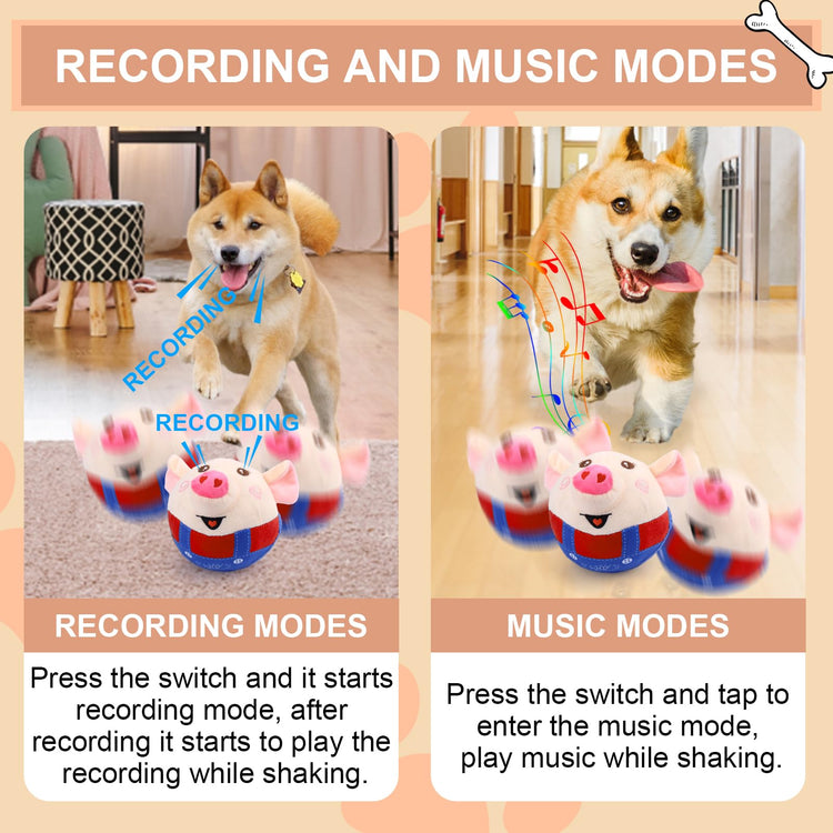 BABORUI Interactive Dog Toys Pig, Jumping Squeaky Dog Toys with Recording and Music Modes, Rechargeable Moving Dog Chew Toys for Small/Medium/Large Dogs to Keep Them Busy(Blue Pig)