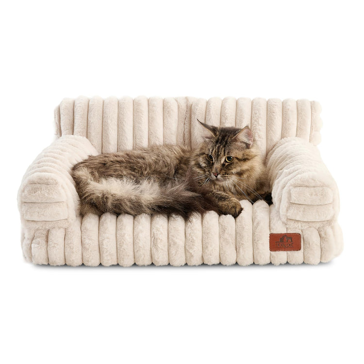 Hollypet Fluffy Dog Cat Bed Pet Couch Beds Plush Soft Warming Machine Washable Puppy Bed with Non-Slip Bottom for Cats and Small Medium Dogs up to 25 lbs, Gray, 24" L x 18" W x 10" Th