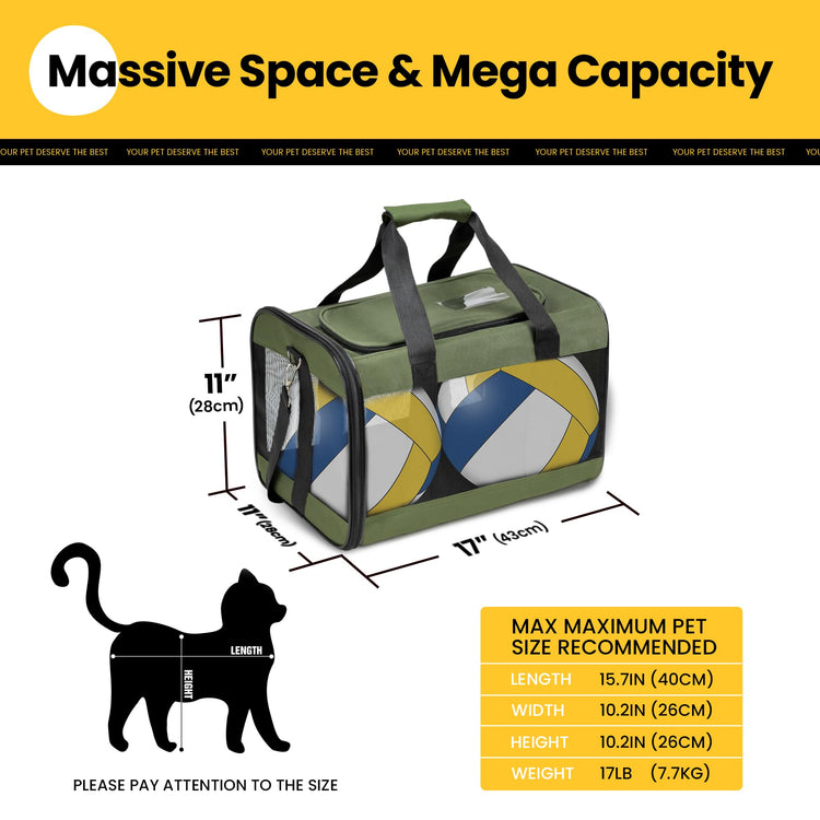 Conlun Cat Carrier Airline Approved, Soft-Sided Dog Carrier with Inner Safety Leash, Pet Transport Carrier for Small-Medium Cats Puppies up to 15 Lbs, Collapsible Travel Kitten Carrier Bag -BlackM