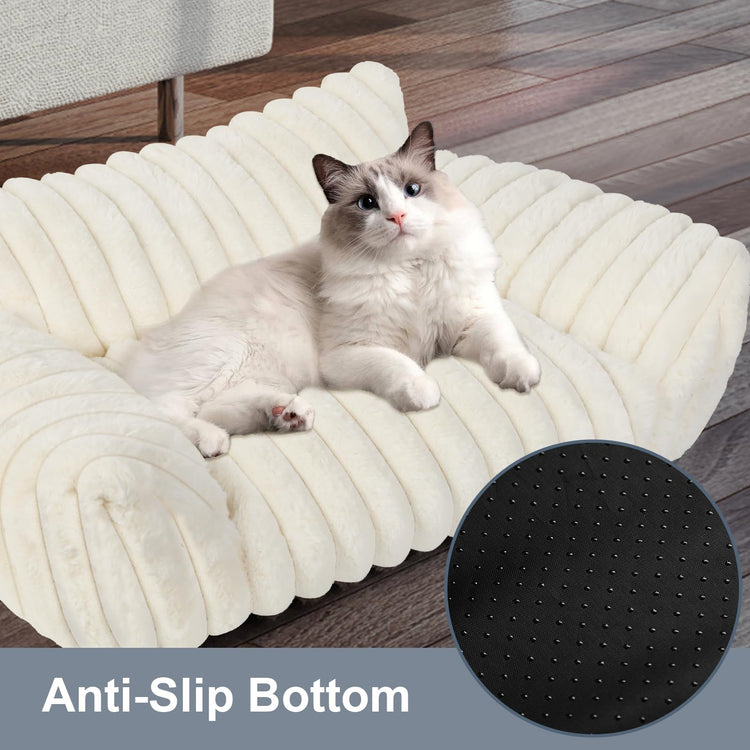 Cute Cat Couch Bed for Indoor Cats, Fluffy Pet Cat Sofa with Premium Soft Corduroy Fleece, Cute Small Dog Beds for Small Dogs, Fuzzy Puppy Chair with Removable Washable Cover (24x18x10,Grey)