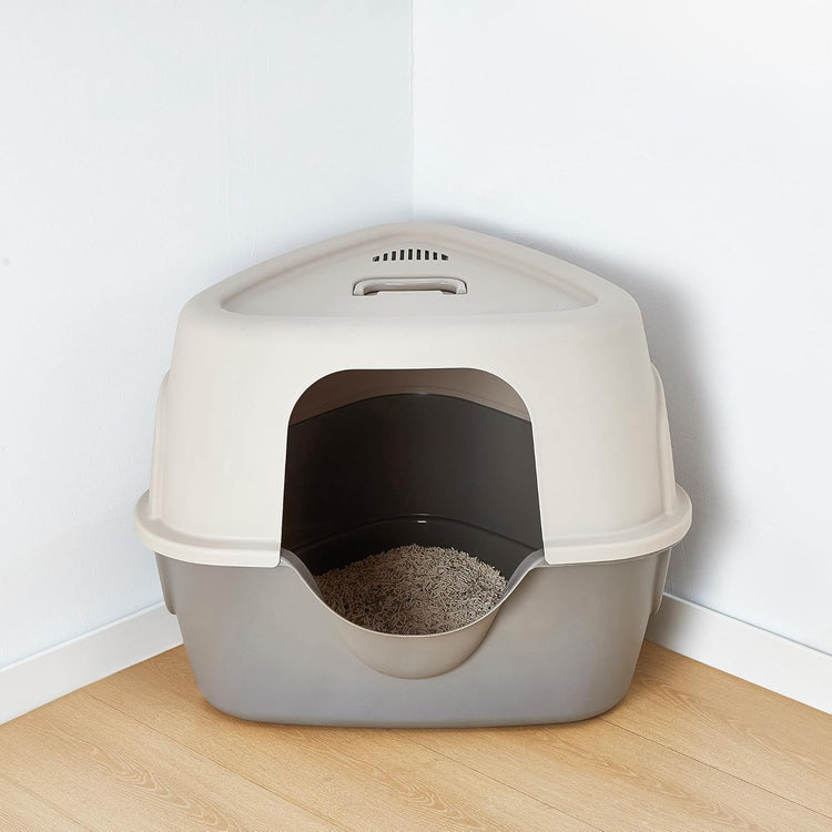 Amazon Basics Cat Litter Box with Lid, No-Mess, Spacious Enclosed Design with Odor Control, Easy Access, Stain Resistant, 26" x 23" x 20", Charcoal