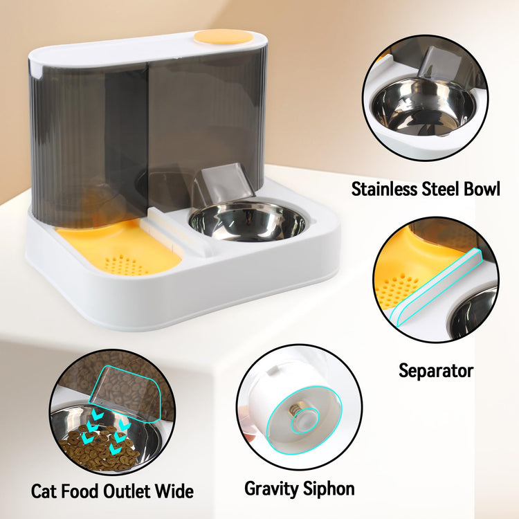2 in 1 Automatic Cat Feeder & Water Dispenser,Gravity Pet Feeder Stainless Steel Food Water Bowl All-in-One Large Capacity Self Feeding for Cats Dogs Small Medium Pets(Green)
