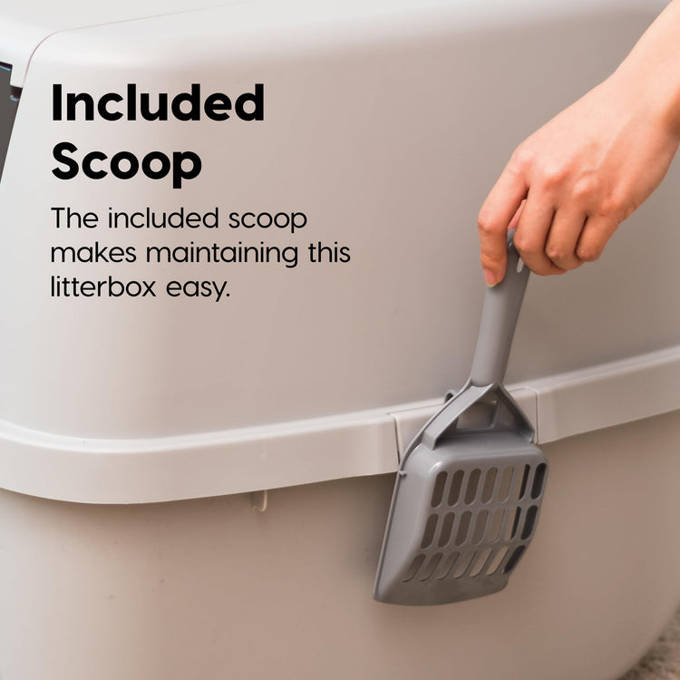 IRIS USA Cat Litter Box Large with Front Door Flap, Covered Enclosed Litter Box Enclosure with Scoop, Handle & Buckles for Portability & Privacy, Hidden Litter Pan, Navy