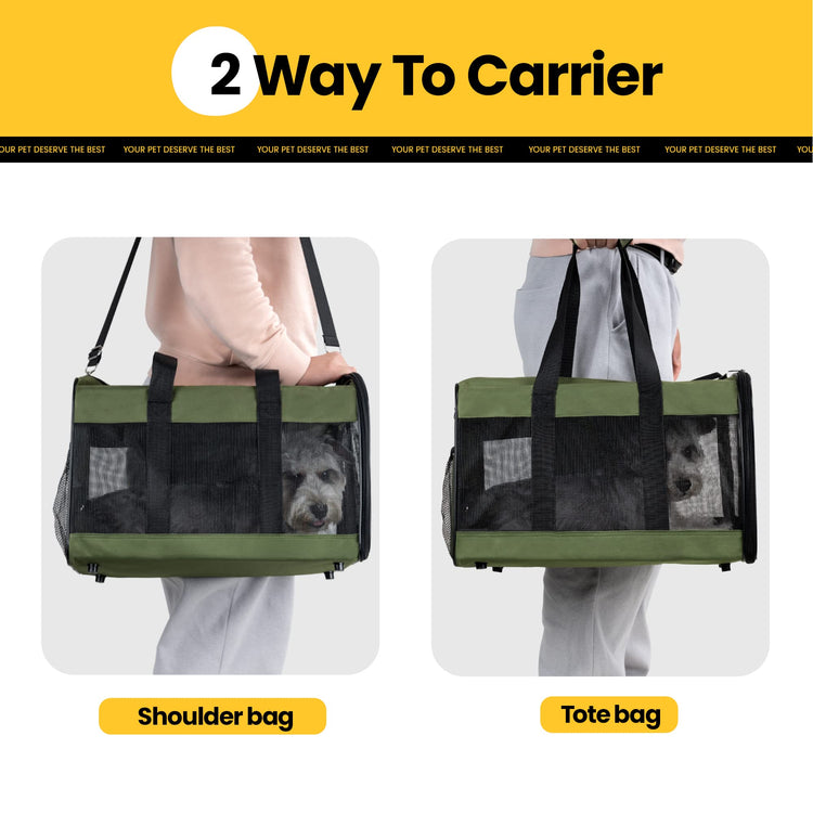 Conlun Cat Carrier Airline Approved, Soft-Sided Dog Carrier with Inner Safety Leash, Pet Transport Carrier for Small-Medium Cats Puppies up to 15 Lbs, Collapsible Travel Kitten Carrier Bag -BlackM