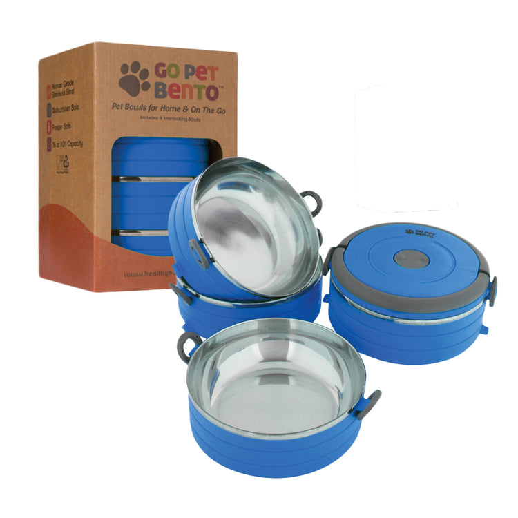 Healthy Human Travel Pet Bento Bowls - Human-Grade Stainless Steel & BPA-Free, Leak-Proof Water & Food Container Set for Dogs & Cats, 4-Pack Interlocking Bowls, Includes Spare Clips & Handle (Pink)