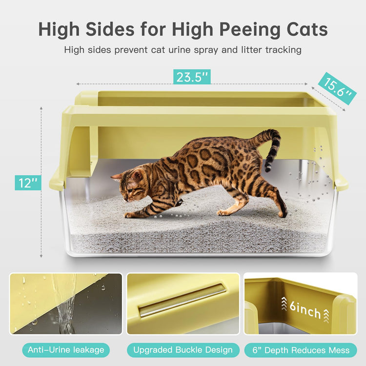 WoofiGo Enclosed Stainless Steel Cat Litter Box with Lid, XL Extra Large Litter Box for Big Cats, Metal Litter Pan High Sided, Never Absorbs Odors, Anti-Urine Leakage, Easy Cleaning, Include Scoop