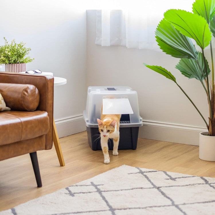 IRIS USA Cat Litter Box, Litter Box Enclosure with Scoop and Front Door Flap, Covered Kitty Litter Box for Privacy, Portable, Easy to Clean, Navy