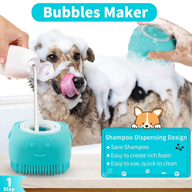 Comotech 6PCS Dog Bath Brush & Dog Toothbrush | Adjustable Handle Shampoo Brush & Scrubber for Short & Long Haired Dogs & Cats | Effectively Solve Odor & Stain Removal Problems (Blue Blue Blue.)