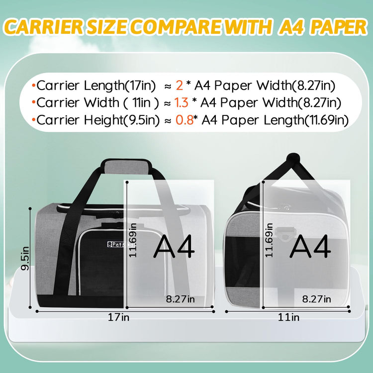 Petskd Pet Carrier 17x11x9.5 Alaska Airline Approved,Pet Travel Carrier Bag for Small Cats and Dogs, Soft Dog Carrier for 1-10 LBS Pets,Dog Cat Carrier with Safety Lock Zipper(Black)