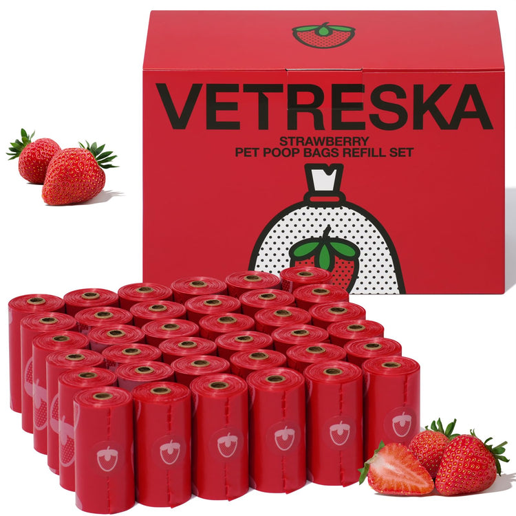VETRESKA Dog Poop Bag Dispenser with Cherry Blossom Scented Poop Bags, Leak Proof and Extra Thick Pet Waste Bags, 1 Poop Bag Holder and 105 Bags for Dog Walking and Cats Litter, Pink