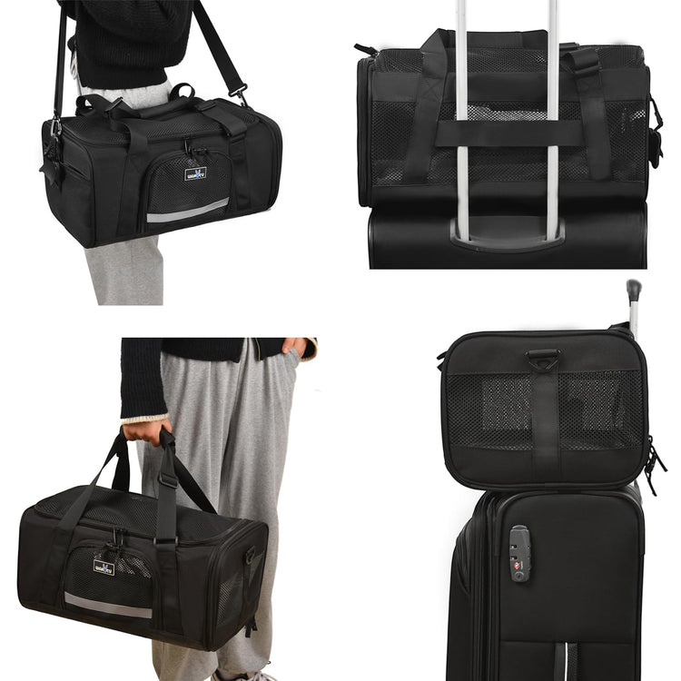 Wakytu Airline Approved Pet Carrier, TSA Approved Soft Sided Travel Bag for Small Dogs and Cats, 5 Mesh Windows & Padded Shoulder Strap for Plane Underseat, 17.7"x11"x8.3"