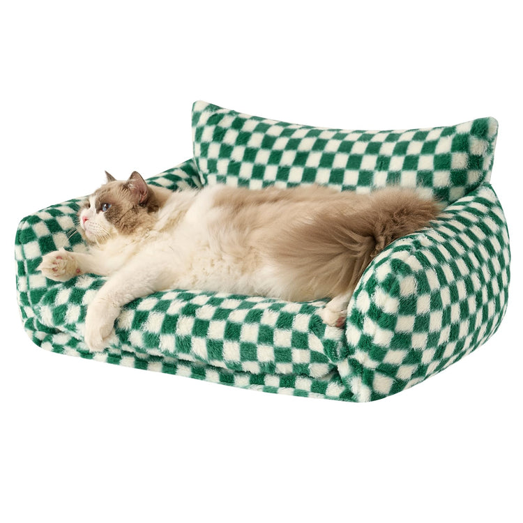Hollypet Cat Bed Fluffy Plush Multifunctional Double-Layer Machine Washable Soft Warming Kitty Pet Couch Orthopedic Nest Beds for Small Cats Kitten and Dogs up to 13lbs, Khaki(25x20x13 inch)