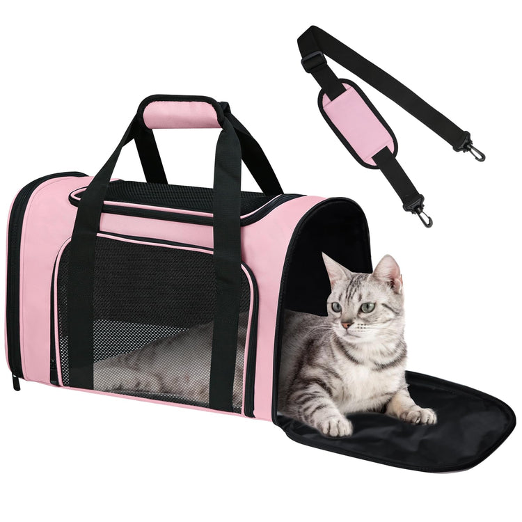 Cat Carrier Soft for Pets Up to 15 Lbs, Cat Travel Bag Soft-Sided with Padded Shoulder Strap, Pet Dog Carriers for Small Dogs Travel Puppy Carry Airline Approved, Pink