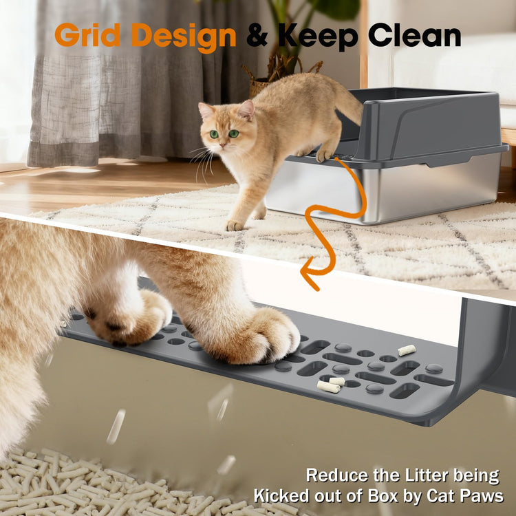 2PACK Stainless Steel Litter Box, Extra Large Litter Boxes for Big Cats, XL Metal Cat Litter Box with Lid High Sides, Anti-Urine Leakage, Non-Sticky, Scoop Included