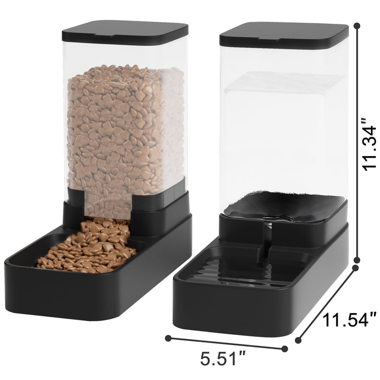 Automatic Cat Feeder and Water Dispenser in Set with Pet Food Bowl,Gravity Dog Waterer and Food Feeder for Small Medium Dog Cat Puppy Kitten Large Capacity(3.3L,Black)