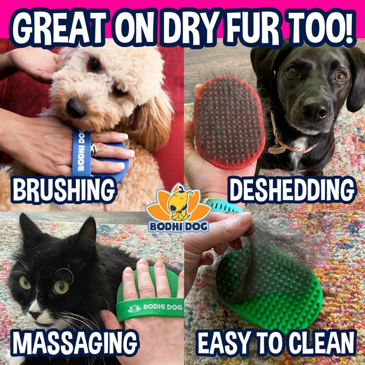 Bodhi Dog Shampoo Brush - Pet Grooming & Bath Supplies for Dogs and Cats - Bath Brush for Long & Short Hair - Premium Scrubber for Shower, Bathing & Massage (One Pack, Silver Glitter)
