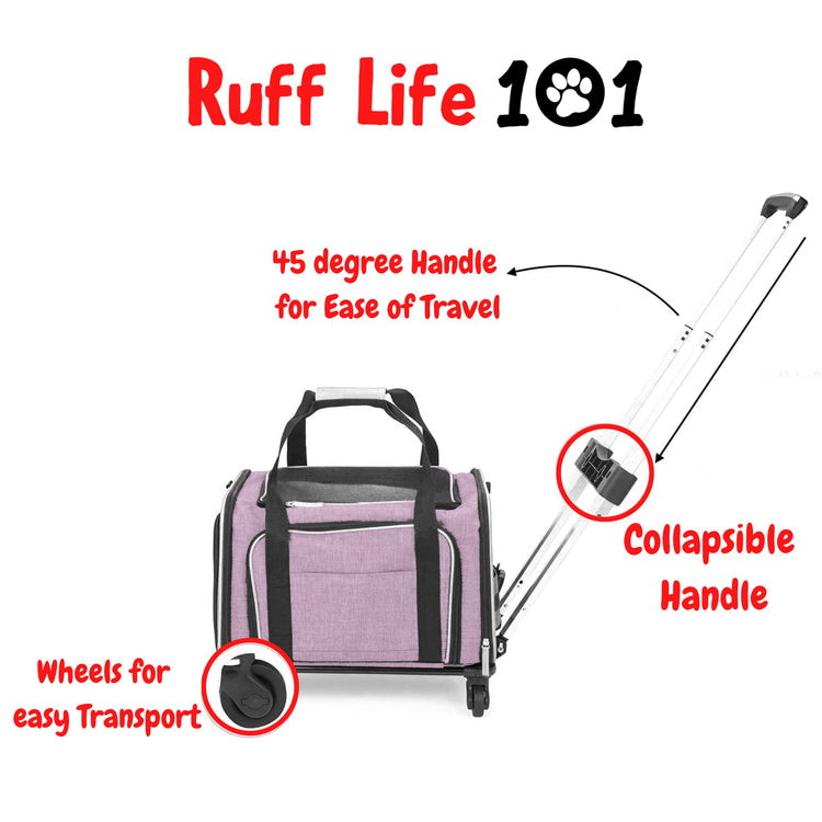 RUFF LIFE 101 Airline Approved Expandable Premium Pet Carrier on Wheels- Two Sided Rolling Carrier- Designed for Dogs & Cats- Extra Spacious Soft Lined Carrier! (Black) (RL-PET-CARRIER-WHEELS)