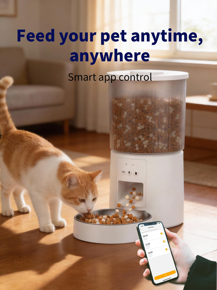 Automatic Cat Feeder, 2.4GHz WiFi Automatic Dog Food Dispenser, Fresh Protection, 4.5L Timer Feeder, Personalized Recording 10 Seconds, Easy to Clean, Stainless Steel Bowl (Double/Black)