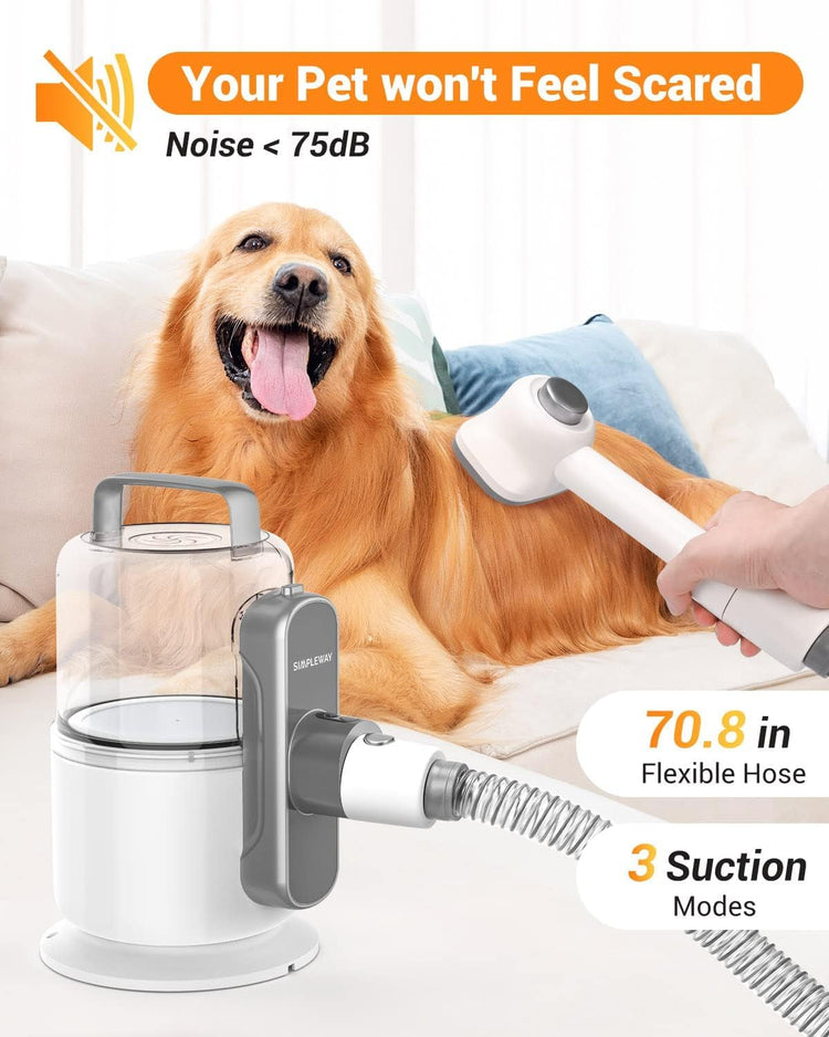 Dog Vacuum Grooming Kit for Shedding: Professional Hair Clippers Pet Groomer - Strong Suction Cleaner Deshedding Tool Fur Brush Attachment Trimmer