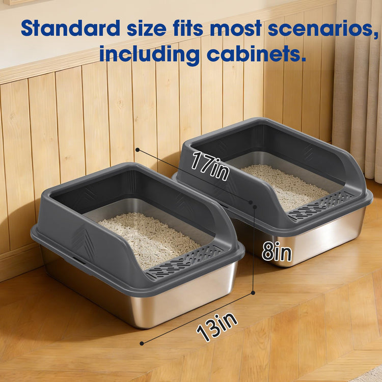 2 Pack XL Stainless Steel Litter Box, Metal Cat Litter Boxes with Lid, High Sided Enclosed Litter Boxes for Big Cat and Multiple Cats, Anti-Urine Leakage | Non-Stick Bottom & Includes Scoop