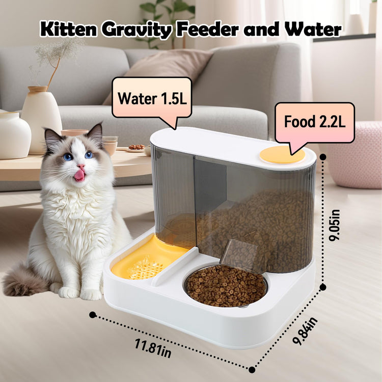 2 in 1 Automatic Cat Feeder & Water Dispenser,Gravity Pet Feeder Stainless Steel Food Water Bowl All-in-One Large Capacity Self Feeding for Cats Dogs Small Medium Pets(Green)