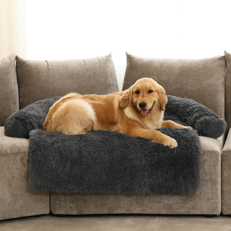 Calming Dog Bed Fluffy Plush Dog Mat for Furniture Protector with Removable Washable Cover for Large Medium Small Dogs and Cats (Small(35x31x5), Light Grey)