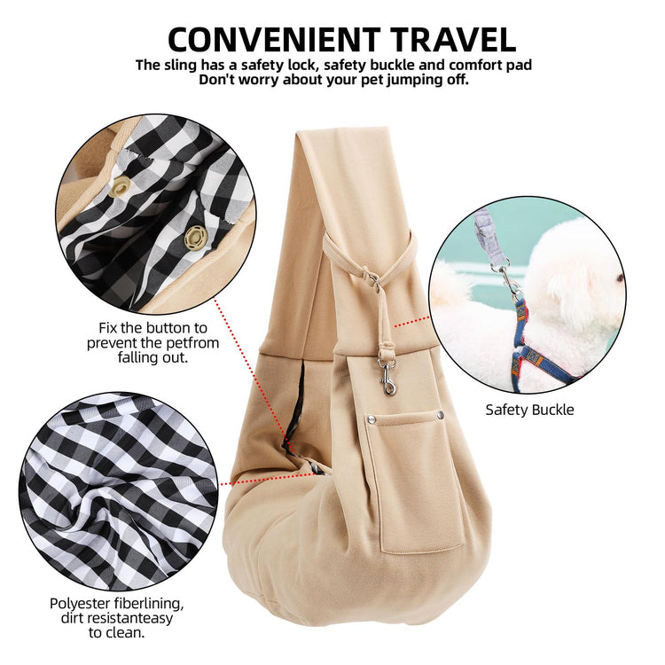 Dog Carrier Sling - Reversible Puppy Carrier Purse with Storage Pocket, Hand-Free Dog Sling Carrier for Carry Small Dogs and Cats, Travel Safety Harness, Dog and Cat Harness(Black)