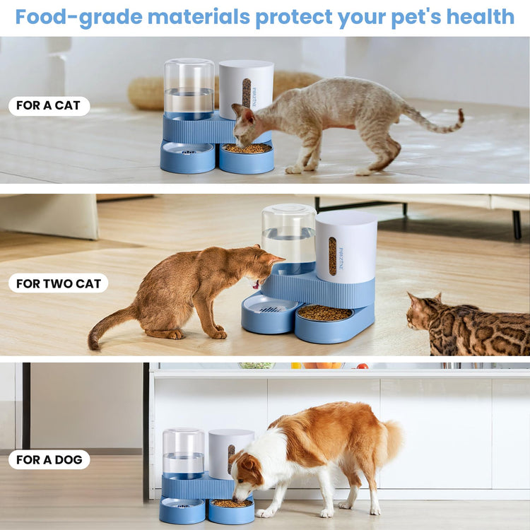 2 Pack Automatic Cat Feeder Stainless Steel Water Dispenser Gravity Food Feeder and Waterer Set with Pet Food Bowl for Small Medium Kitten Puppy Pets Large Capacity(Grey)