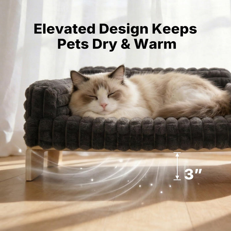 Veehoo Elevated Cat Bed Indoor, Wood Furniture Style Cat Couch Sofa with Removable Washable Cover, Cute & Fluffy Small Cats Bed Furniture for Home