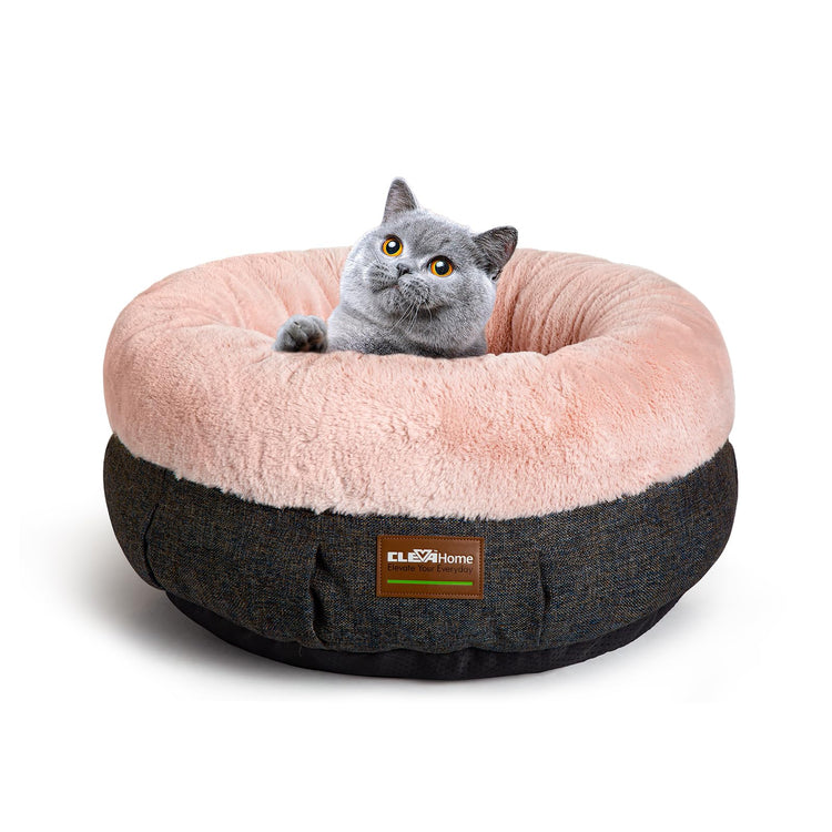 ClevaHome Cat Dog Bed for Small Pets up to 15lbs - Round Cat Beds for Indoor Cats, Machine Washable Comfortable Pet Bed for Puppy and Kitten with Non-Slip Bottom (Plum Pink)