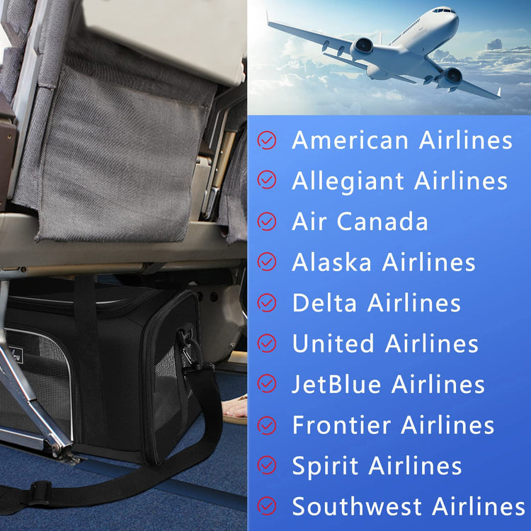 Wakytu Airline Approved Pet Carrier, TSA Approved Soft Sided Travel Bag for Small Dogs and Cats, 5 Mesh Windows & Padded Shoulder Strap for Plane Underseat, 17.7"x11"x8.3"