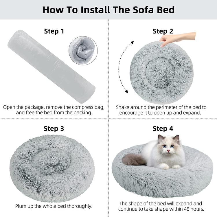 Dog Bed for Small Medium Large Dogs Cats, 20 inch Calming Washable-Round Cozy Soft Pet Bed for Puppy and Kitten with Slip-Resistant Bottom