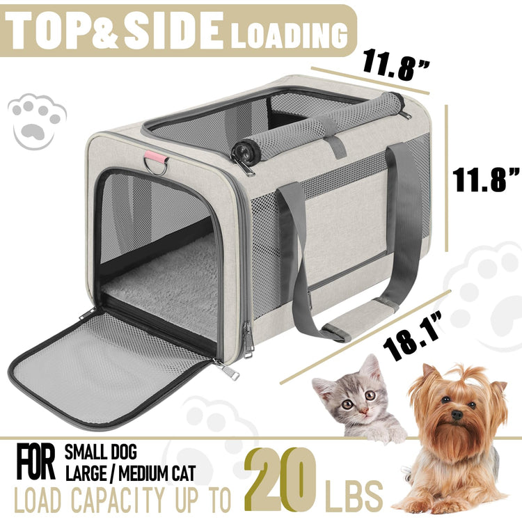 GAPZER Small Dog Carrier Cage Soft Chihuahua / Softshell Big Cat Carrier Maine Coon / Pet Taxi Carrying Bag over 25lbs / Top Loader Travel Kennel Brown
