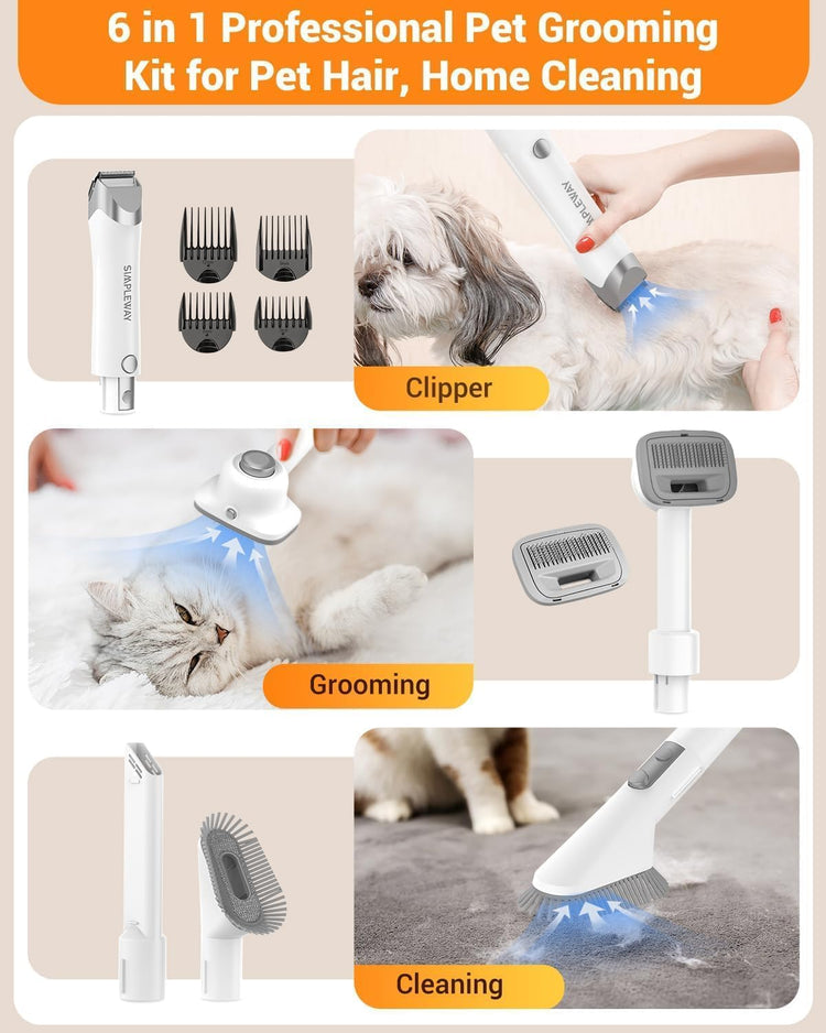 Dog Vacuum Grooming Kit for Shedding: Professional Hair Clippers Pet Groomer - Strong Suction Cleaner Deshedding Tool Fur Brush Attachment Trimmer