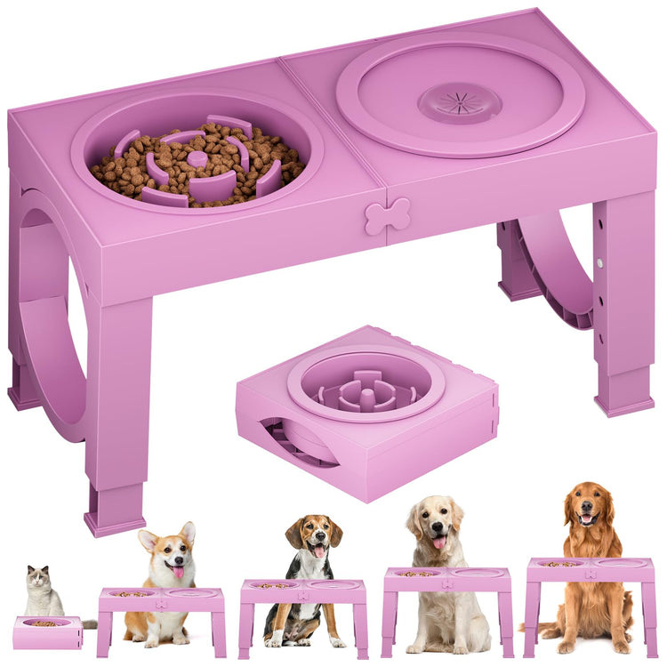 XIAZ Elevated Dog Bowls Large Breed Raised Dogs Bowl Stand Large/Medium Sized Dog Stainless Steel Food Water Bowl Stands 5 Heights Adjustable 9/11/12/14in Black Pet Feeder Dish Station
