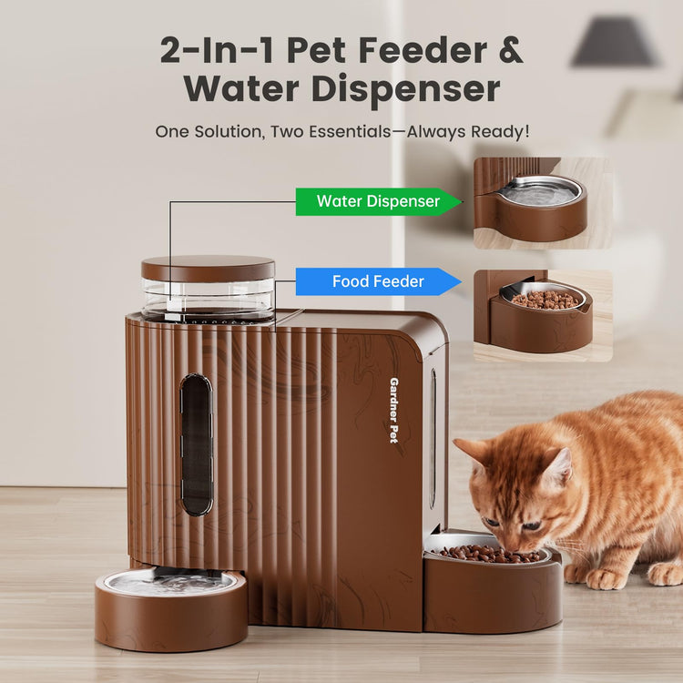 Gardner Pet Gravity Automatic 2-in-1 Pet Feeder, 0.8 Gallons*2 Cat Feeder and Water Dispenser Set, 100% BPA-Free and Stainless Steel Water Bowl for Dogs, Cats, Rabbits, Puppies (Light Woodgrain)