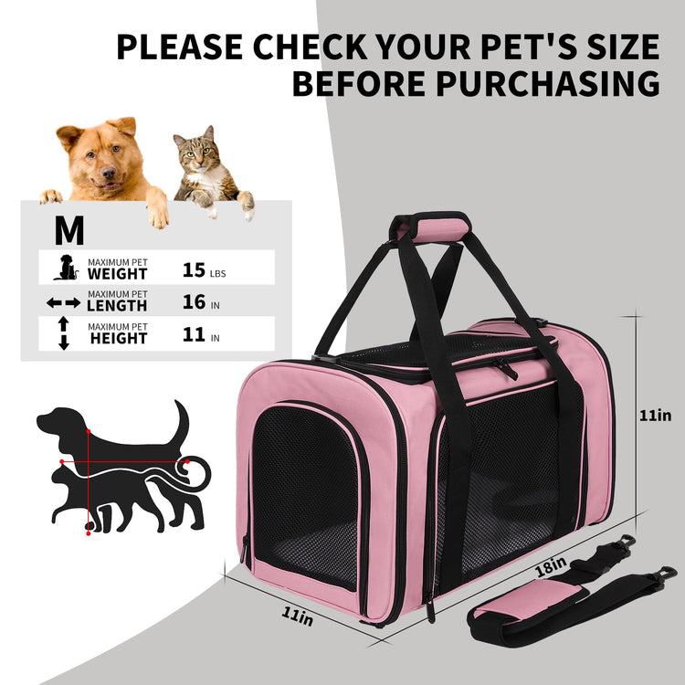 Cat Dog Carriers Soft-Sided, Pet Travel Carrier for Small Cats Dogs Under to15lbs, Soft-Solid Collapsible Carrier,(Medium,Green)