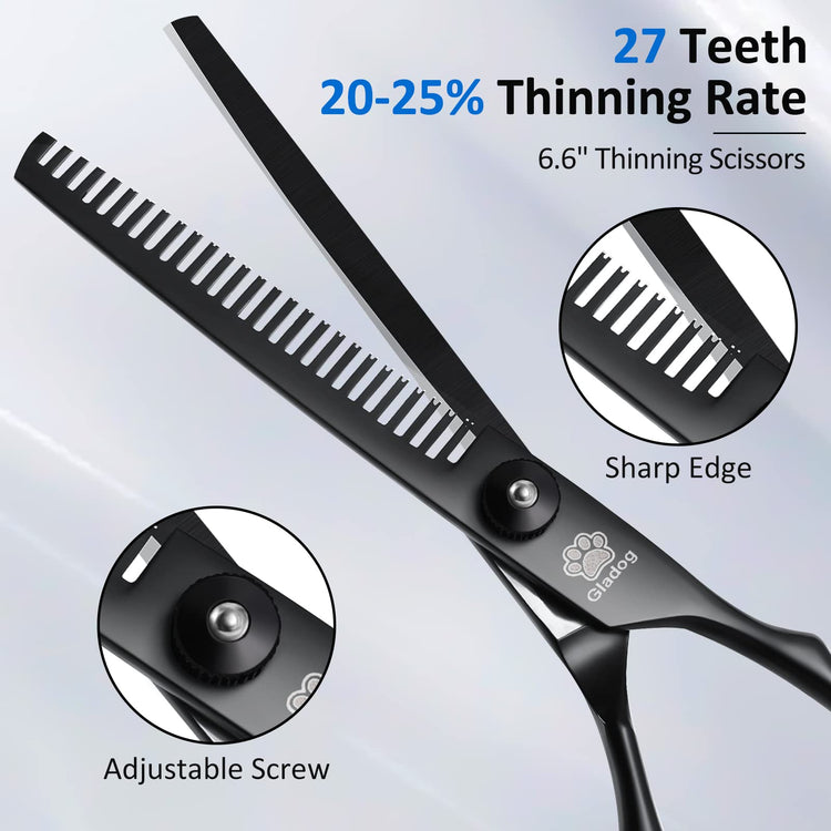 GLADOG Professional 5 in 1 Dog Grooming Scissors Set with Safety Round Tips, Sharp and Heavy-duty Pet Grooming Shears for Cats
