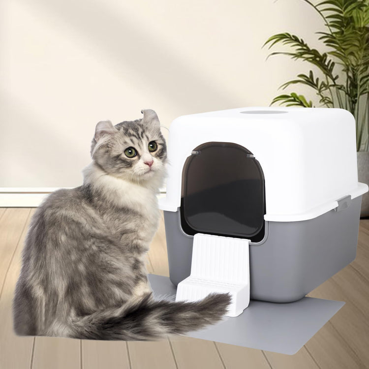 Sfozstra Black Enclosed Cat Litter Box with Lid - Lift-Off Buckle Lock for Easy Cleaning, High Sides Splash-Proof & Leak-Proof, Odor-Reducing with Deodorizer, Includes Sand Pedal, for Cats up to 8 lbs