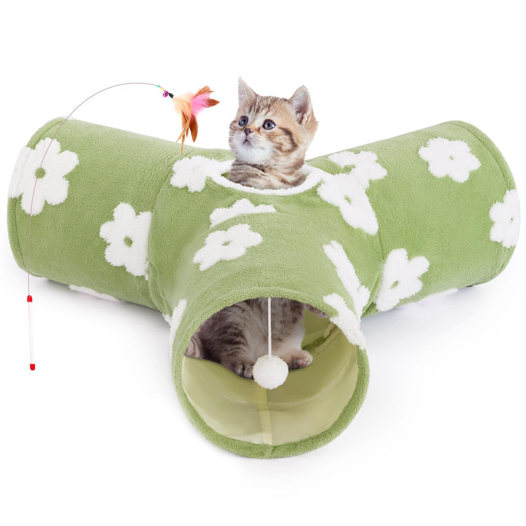 Tempcore Pet Cat Tunnel Tube Cat Toys 3 Way Collapsible, Tunnels for Indoor Cats，Kitty Bored Peek Hole Toy Ball Cat, Puppy, Kitty, Kitten, Rabbit