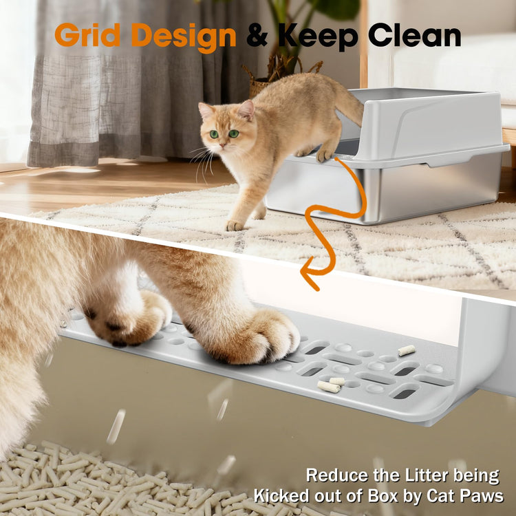 2PACK Stainless Steel Litter Box, Extra Large Litter Boxes for Big Cats, XL Metal Cat Litter Box with Lid High Sides, Anti-Urine Leakage, Non-Sticky, Scoop Included