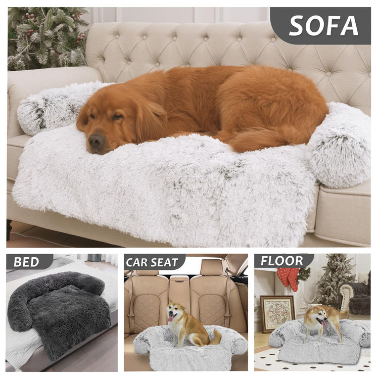 Calming Dogs/Cats Bed Mats, Dog Pad Washable Removable Couch Cover, Plush Long Fur Mat for Pets, Waterproof Lining, Perfect for Small, Medium and Large Dogs and Cats (Gradient Gray, 36"x31")