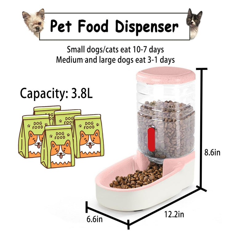 kathson Automatic Cat Feeder 1 Gallon Gravity Dog Food Dispenser Large Capacity Self Feeding Pet Food Bowl Station for Puppy Kitten Rabbit Green