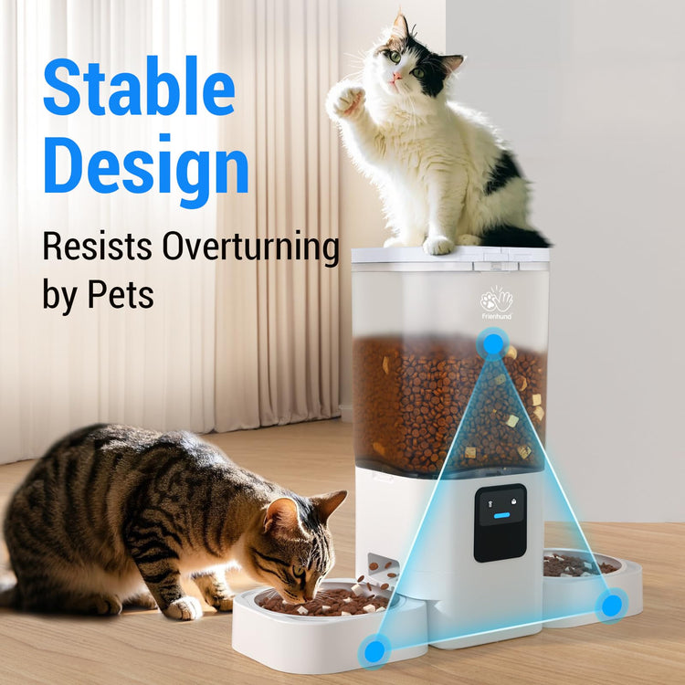 Frienhund Timed Automatic Cat Feeder 2 Cats with Slow Feed: Dual Automatic Dog Feeder with Information Visualization, Programmable Auto Cat Food Dispenser for Multiple Pets,Detachable for Clean-29 Cup