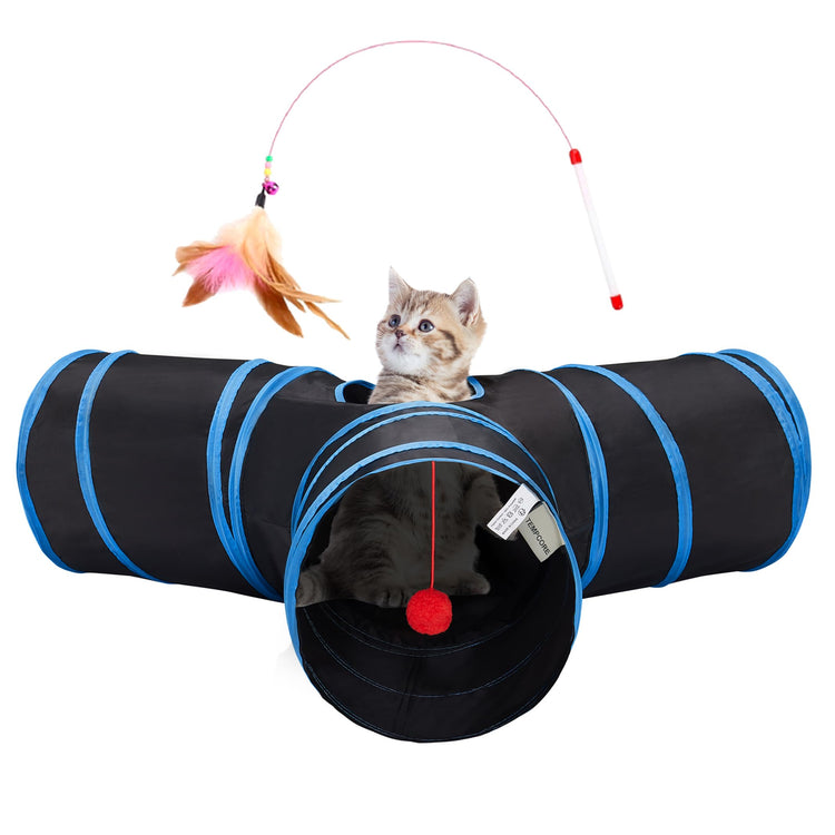 Tempcore Pet Cat Tunnel Tube Cat Toys 3 Way Collapsible, Tunnels for Indoor Cats，Kitty Bored Peek Hole Toy Ball Cat, Puppy, Kitty, Kitten, Rabbit