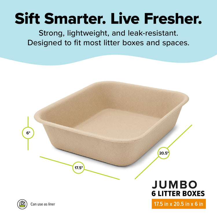 Kitty Sift Disposable Cat Litter Box Large, 6 Count, Durable Portable for Travel and Home, Eco-Friendly Disposable Litter Box Controls Odor