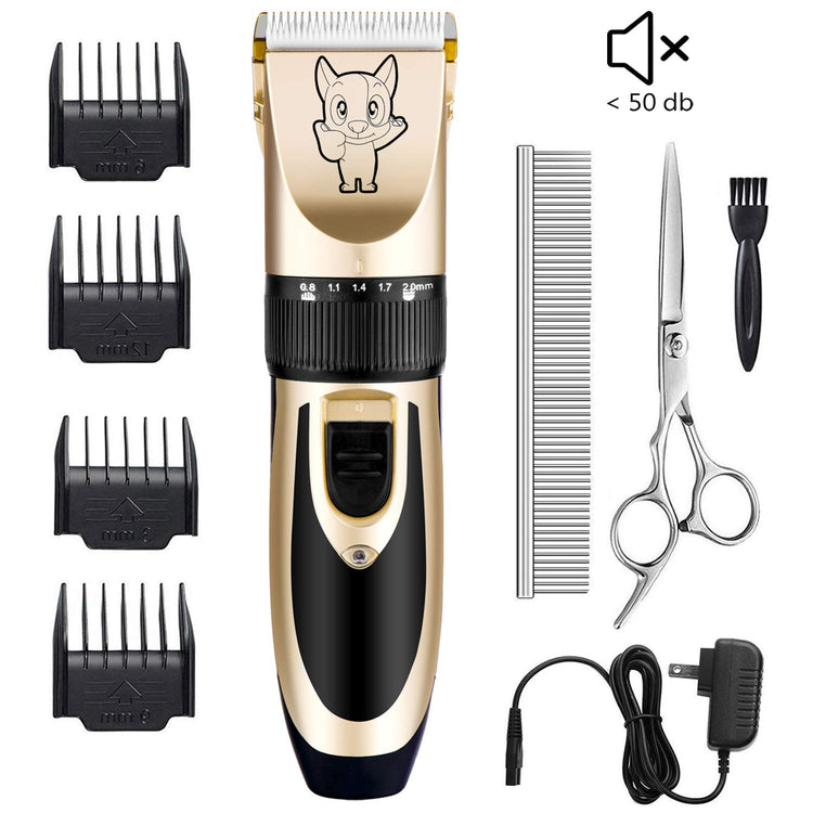 Highdas Dog Clippers for Grooming Low Noise, Cordless Electric Dog Grooming Kit Clippers Rechargeable, Quiet Dog Shaver, Pet Hair Trimmer Kit for Dogs & Cats (Gold)
