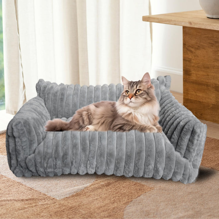 Cat Couch for Pets - Cute Cat Beds for Indoor Cats with Removable Cover, Washable Soft Corduroy Plush, Fluffy Supportive Pet Sofa Chair for Small Dog & Cats, 30 inch Brown